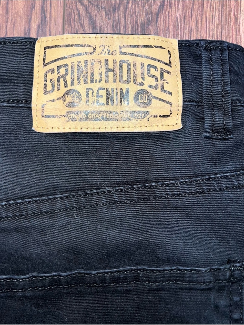 Grindhouse Denim Men's Black Slim Straight Moto Jeans with Stud & Ribbed Panels - Picture 6 of 6